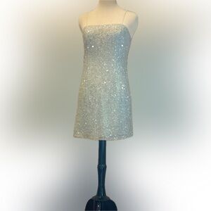 Valentino sequin mini dress fits size 0-6, pale blue.